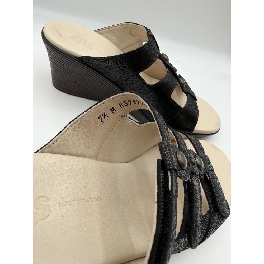 SAS Ginger Wedge Sandal,Women's 7.5 M,Black Leather Adjustable Straps,NEW/DEFCTS - Picture 9 of 16